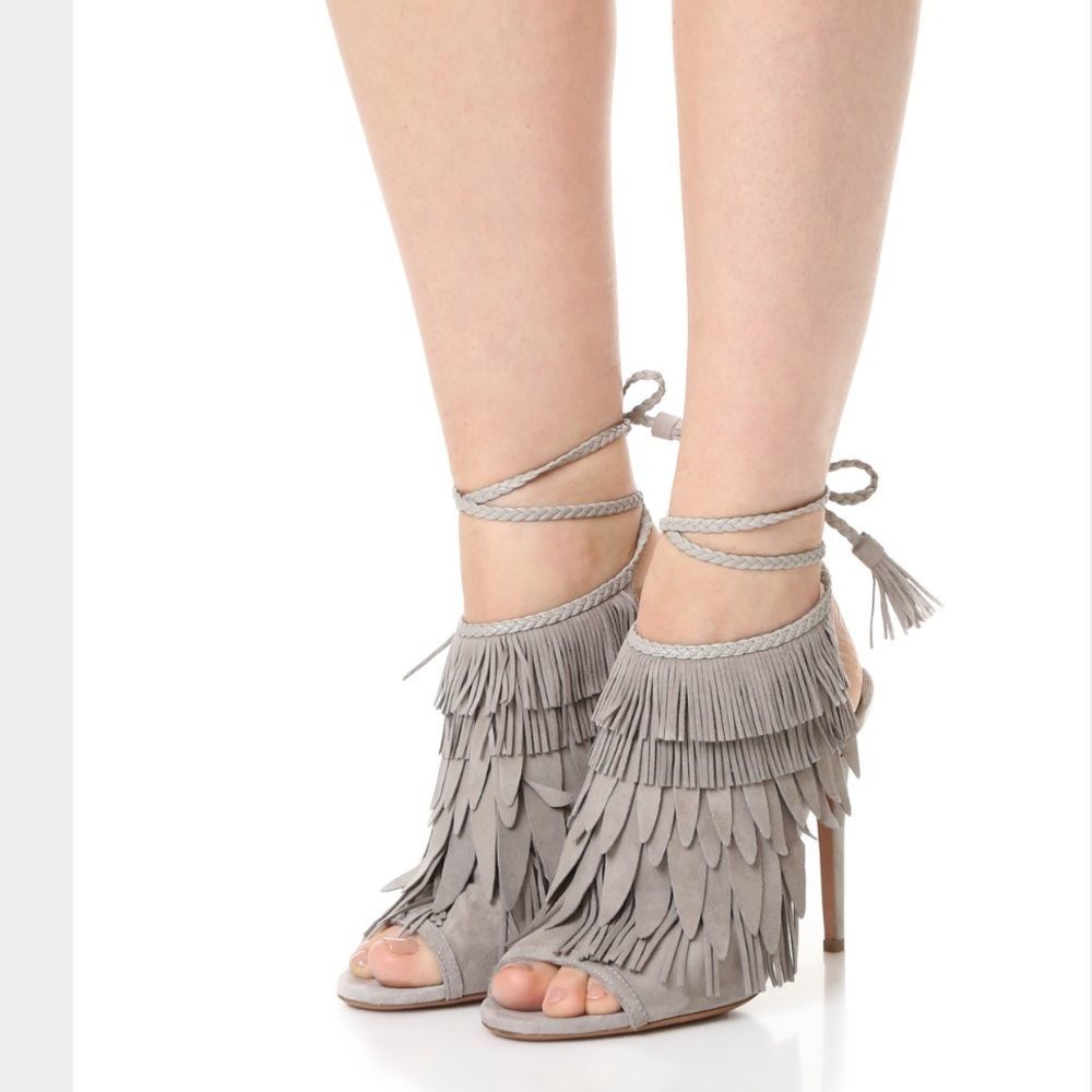 Aquazzura So Pocahontas Grey Suede Sandal 10 NWT - Picture 5 of 10